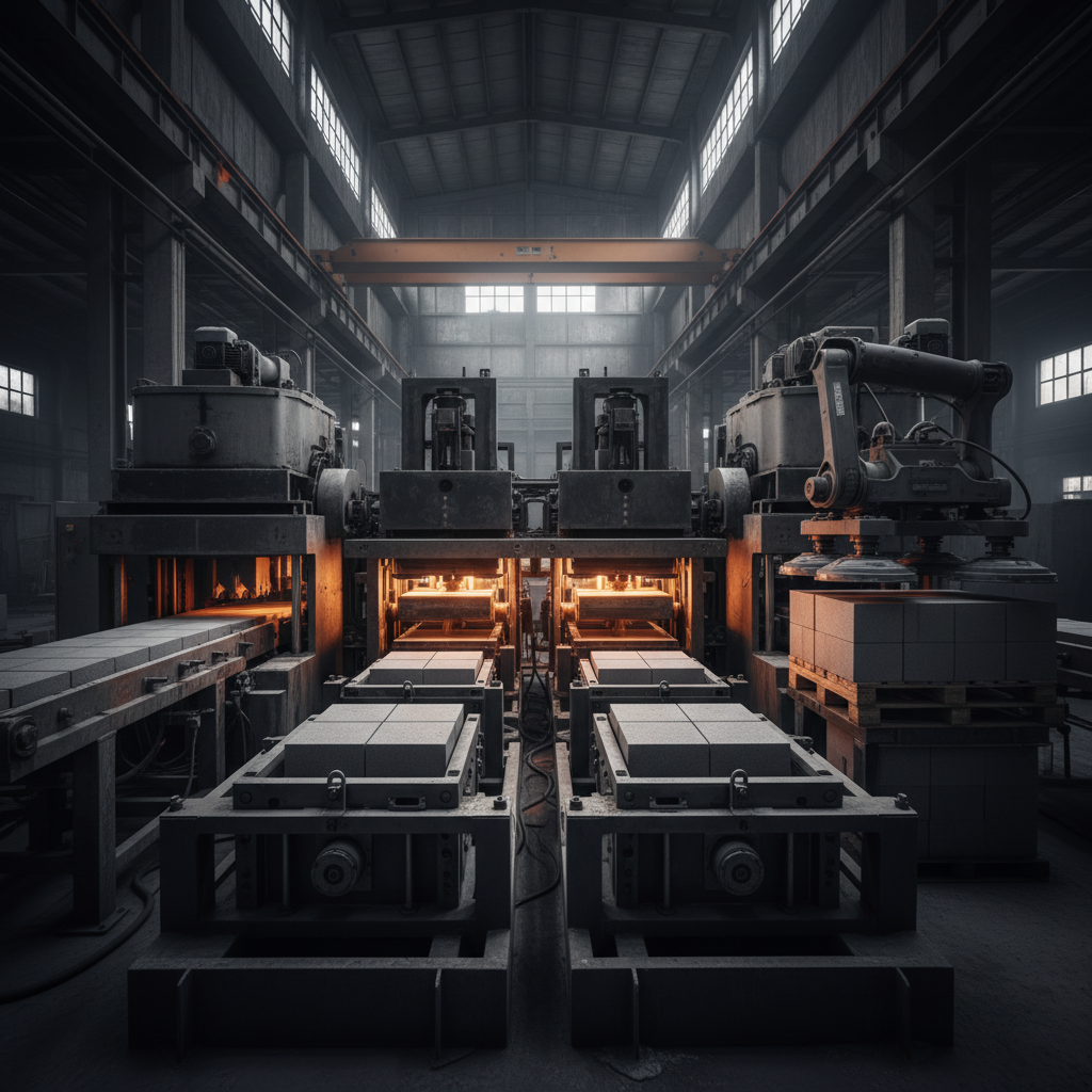 Operational AAC block making machine workflow in construction environment