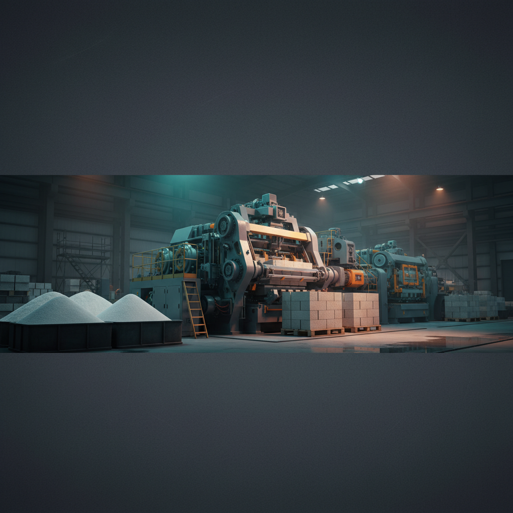 AAC block making machine producing construction blocks in industrial environment