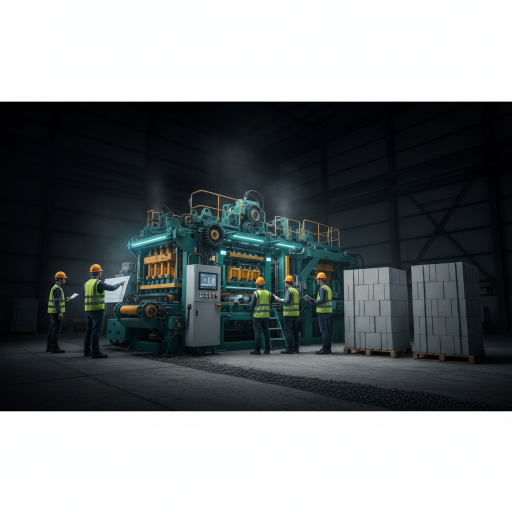 Operational AAC block making machine workflow in construction manufacturing