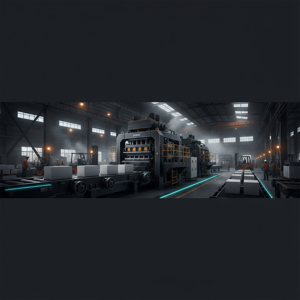 AAC block making machine in modern construction factory environment